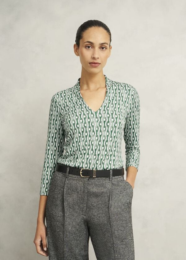 hobbs Aimee Printed Top Green Ivory