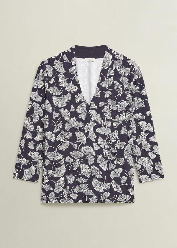 Hobbs Aimee Printed Top Navy Ivory