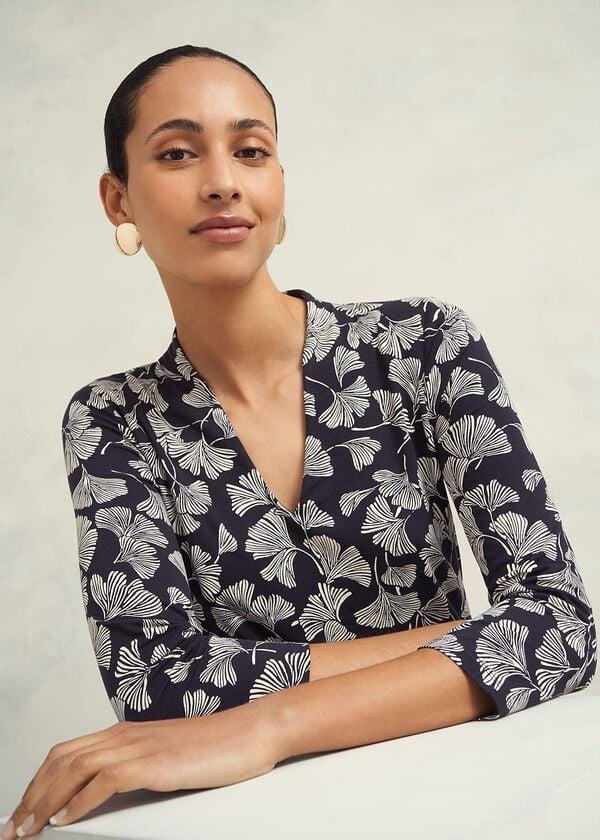 Hobbs Aimee Printed Top Navy Ivory