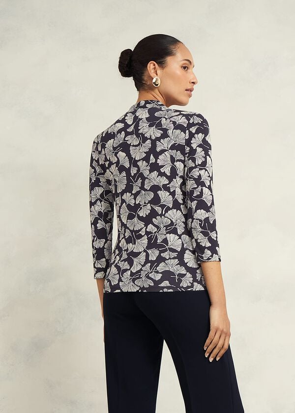 Hobbs Aimee Printed Top Navy Ivory
