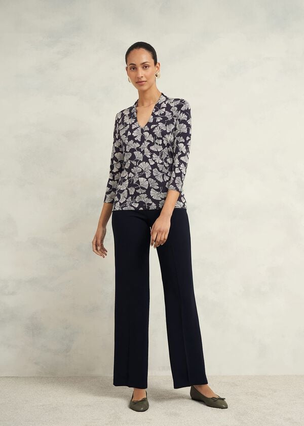 hobbs Aimee Printed Top Navy Ivory
