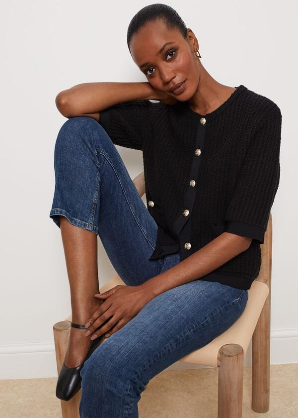 hobbs Ainsley Cotton Blend Knit Jacket Black