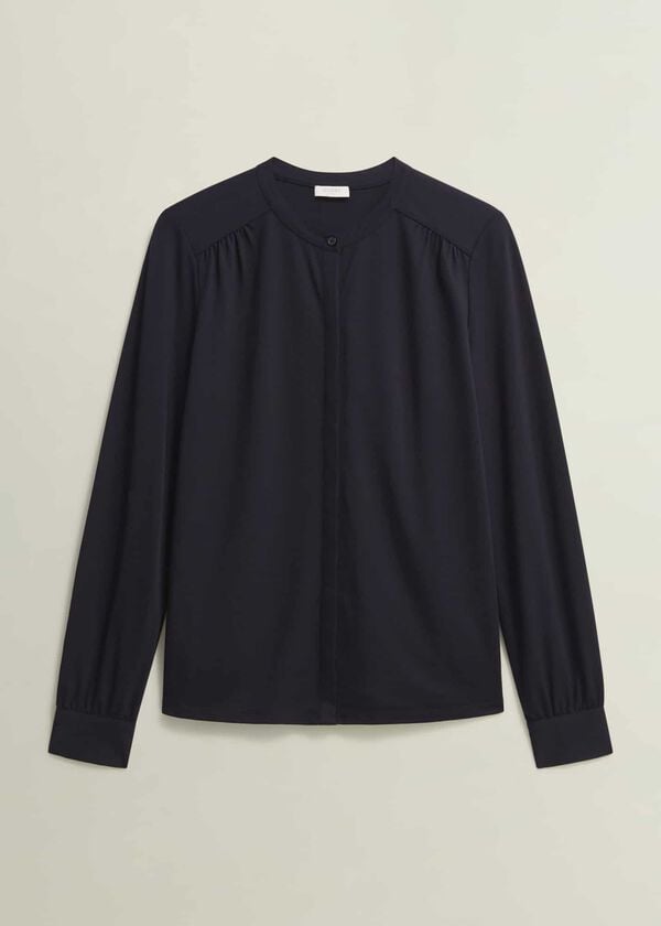 Hobbs Alana Jersey Blouse Hobbs Navy