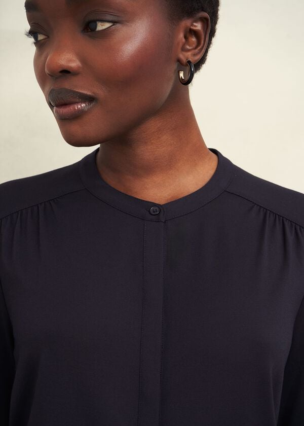 Hobbs Alana Jersey Blouse Hobbs Navy