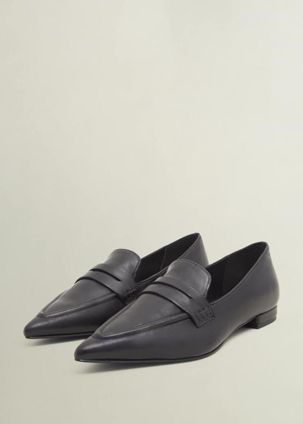 Hobbs Alberta Leather Pointed Loafers Black