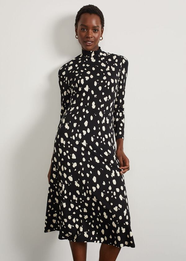 Hobbs Alcott Jersey Dress Black Cream