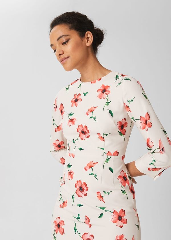 Hobbs Aleena Floral Shift Dress Cream Red Multi