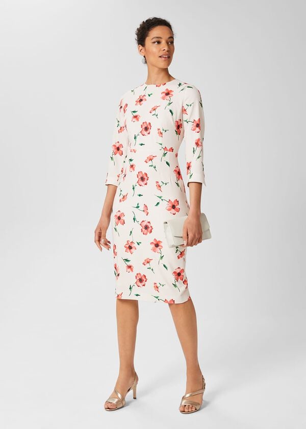 hobbs Aleena Floral Shift Dress Cream Red Multi