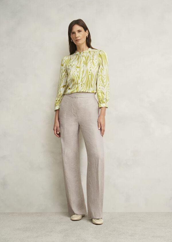hobbs Alessia Linen Wide Trousers Neutral
