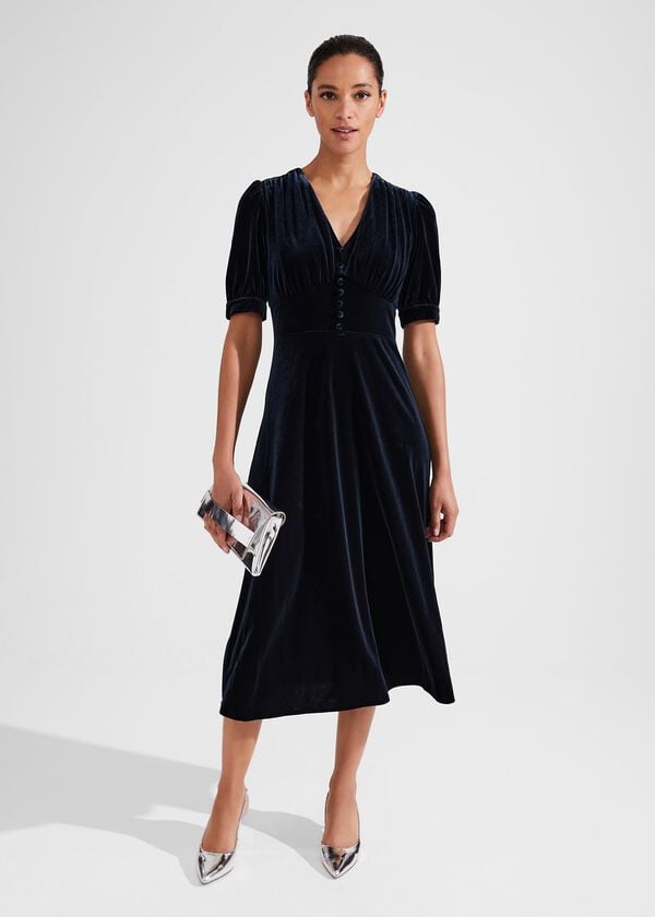 hobbs Alessia Velvet Jersey Dress Hobbs Navy