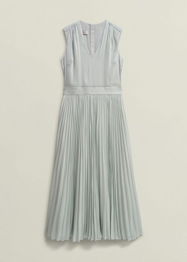 Hobbs Alexandra Pleated Dress Sage Green