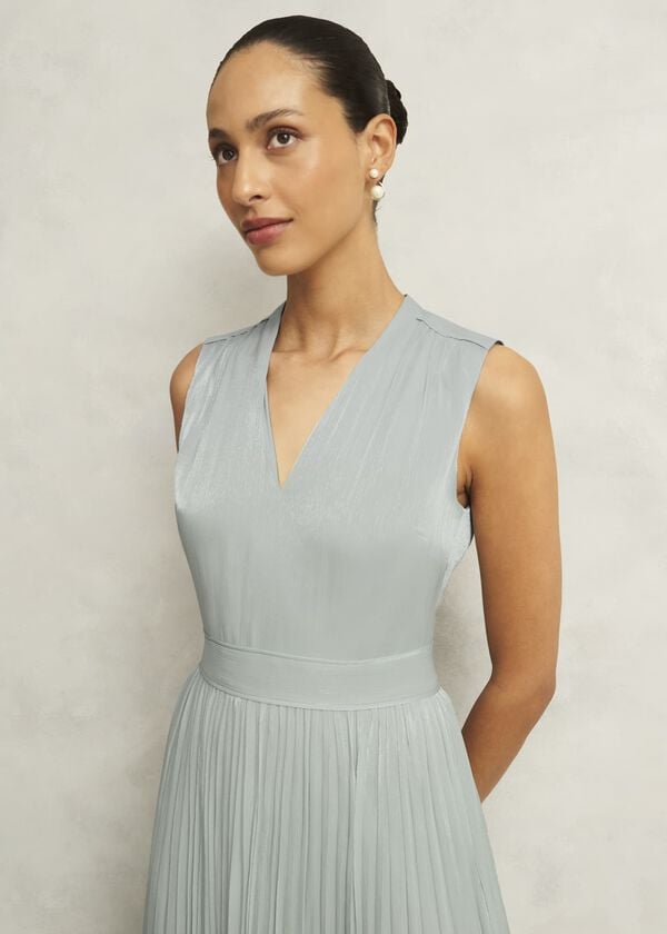 Hobbs Alexandra Pleated Dress Sage Green