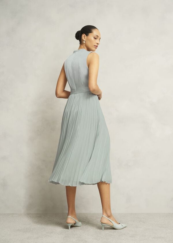 Hobbs Alexandra Pleated Dress Sage Green