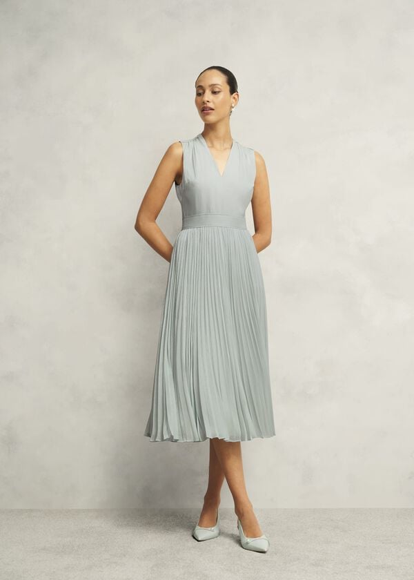 hobbs Alexandra Pleated Dress Sage Green