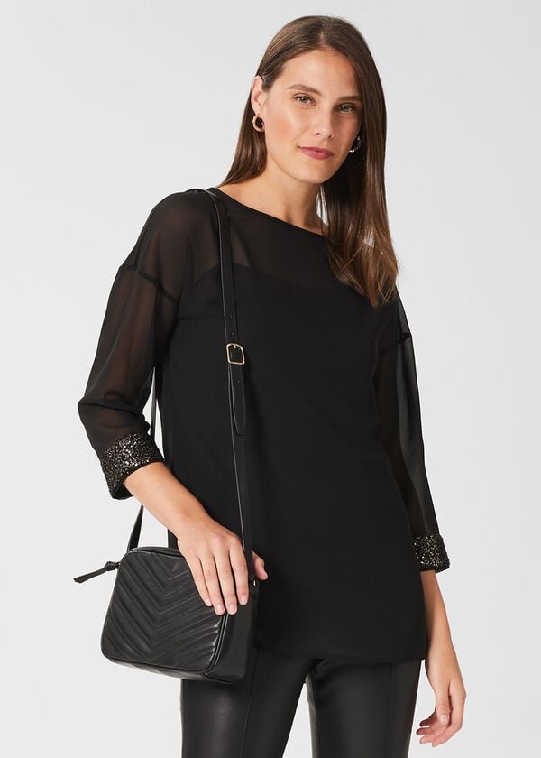 Hobbs Alexandra Sequin Detail Top Black