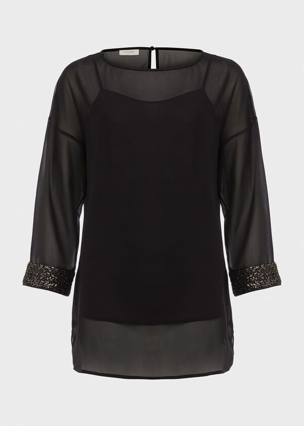 Hobbs Alexandra Sequin Detail Top Black