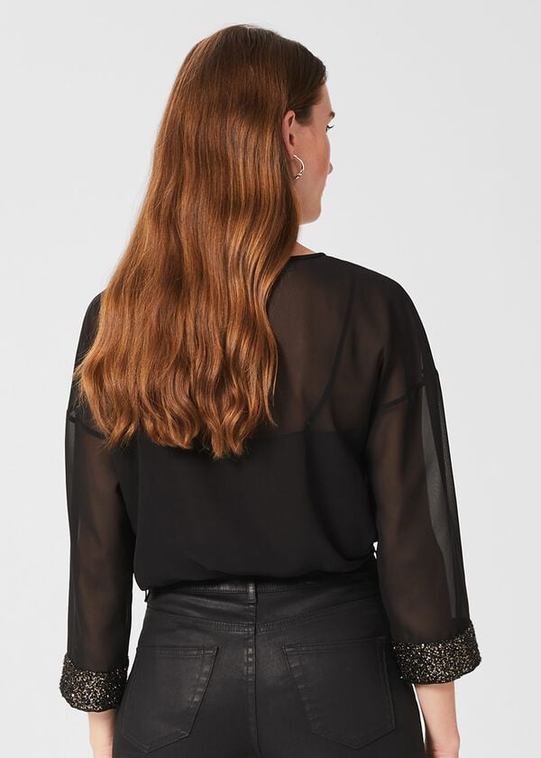 Hobbs Alexandra Sequin Detail Top Black