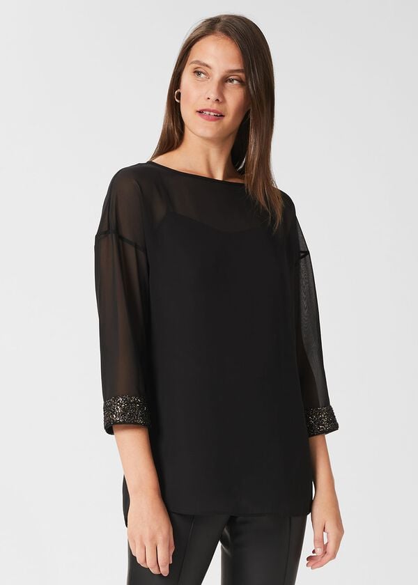hobbs Alexandra Sequin Detail Top Black