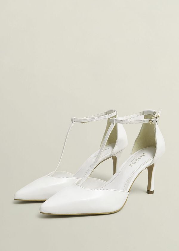 Hobbs Alice T-Bar Leather Court Shoes Ivory