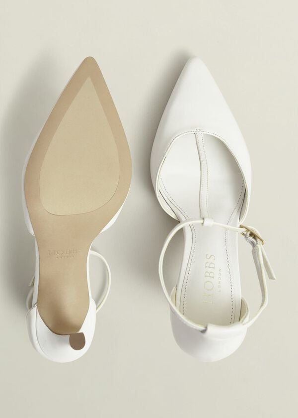 Hobbs Alice T-Bar Leather Court Shoes Ivory
