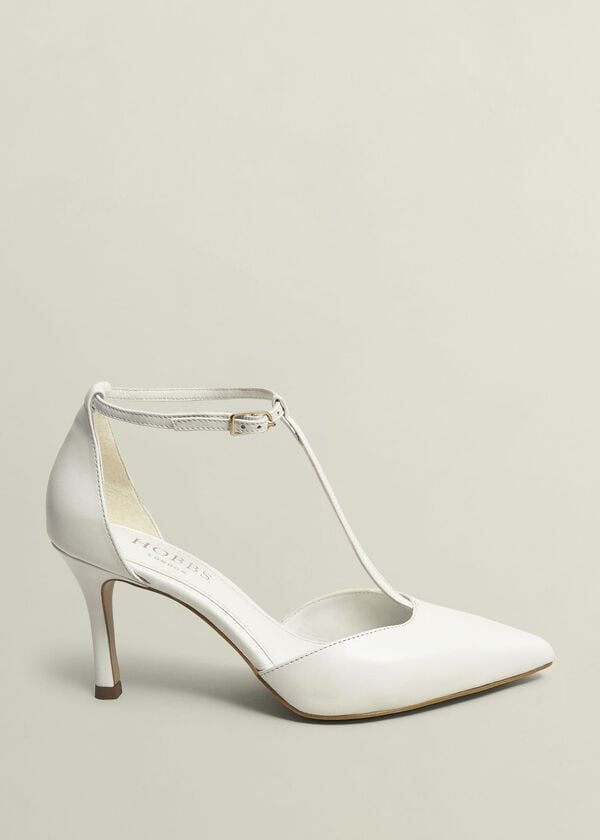 hobbs Alice T-Bar Leather Court Shoes Ivory