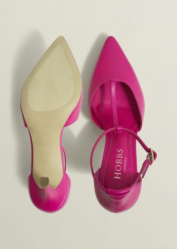 Hobbs Alice T-Bar Leather Court Shoes Zinnia Pink