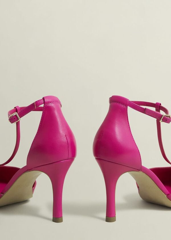 Hobbs Alice T-Bar Leather Court Shoes Zinnia Pink