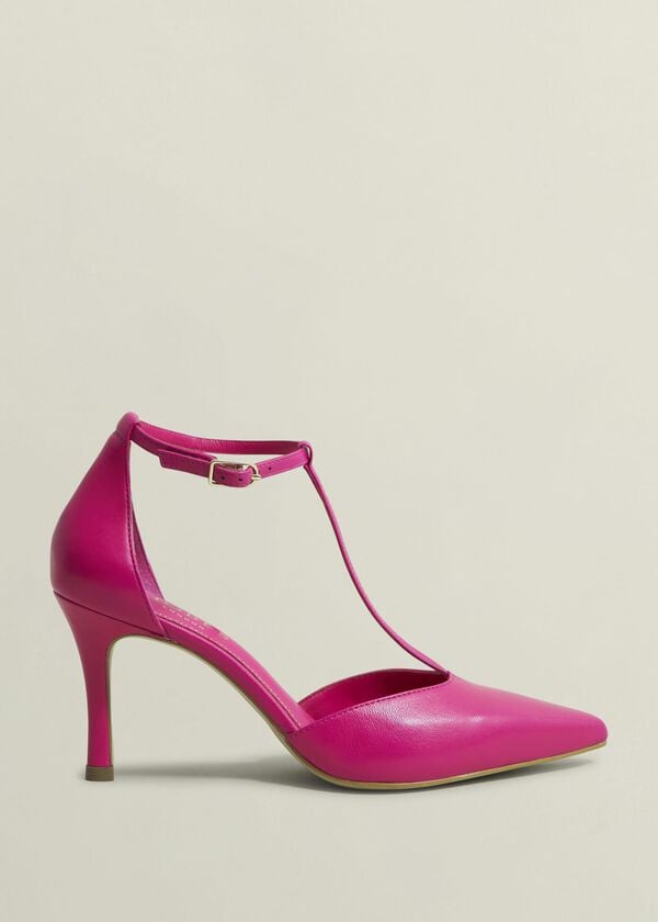 hobbs Alice T-Bar Leather Court Shoes Zinnia Pink