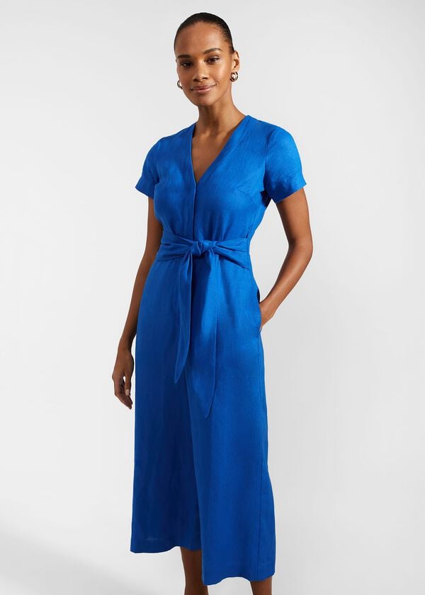 Hobbs Aliya Linen Jumpsuit Atlantic Blue