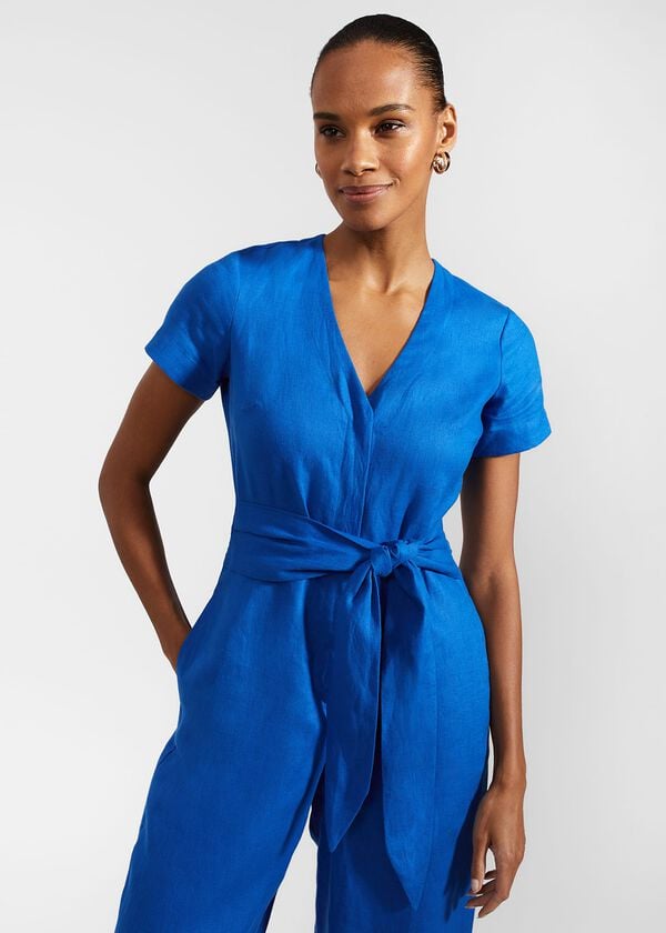 Hobbs Aliya Linen Jumpsuit Atlantic Blue