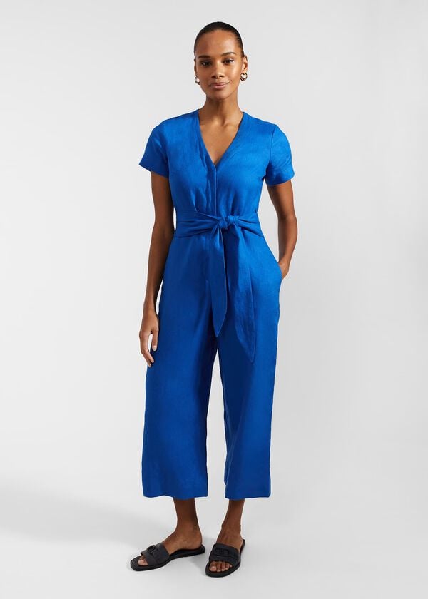 hobbs Aliya Linen Jumpsuit Atlantic Blue