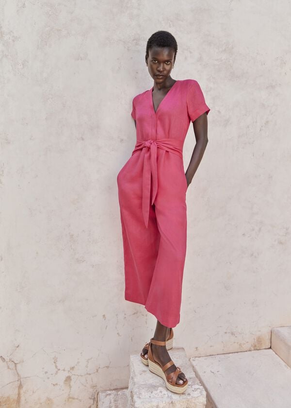 hobbs Aliya Linen Jumpsuit Zinnia Pink