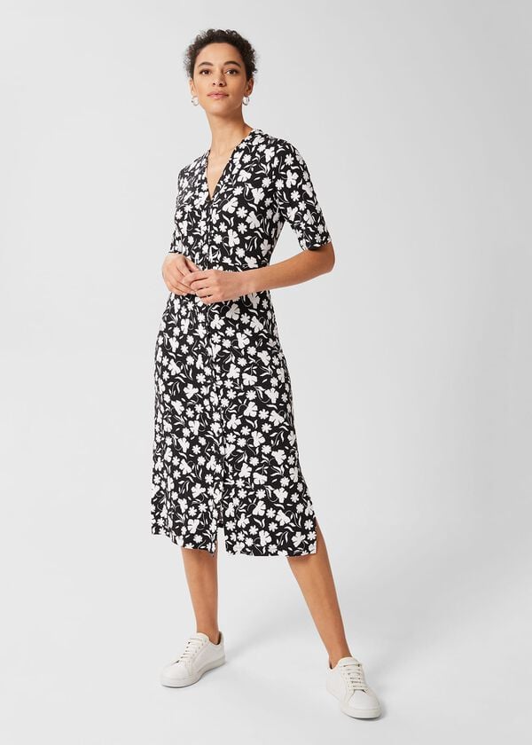 hobbs Aliza Jersey Dress Black Ivory
