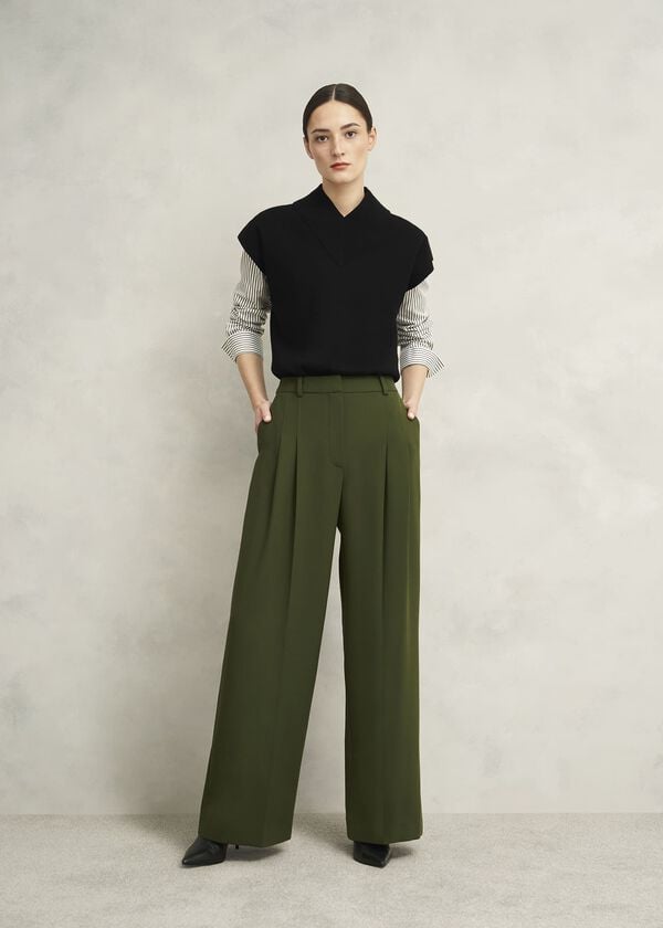 hobbs Alya Wide Trousers Dark Fern Green
