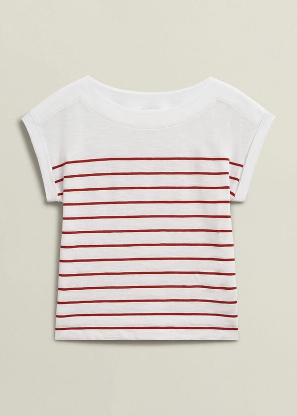 Hobbs Alycia Cotton Slub Stripe T-Shirt White Red