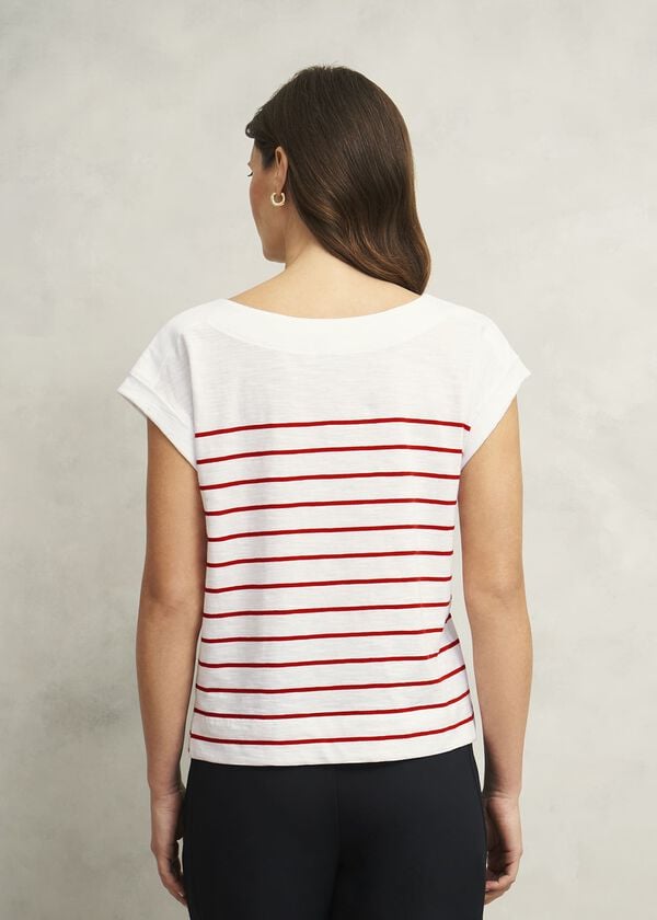 Hobbs Alycia Cotton Slub Stripe T-Shirt White Red