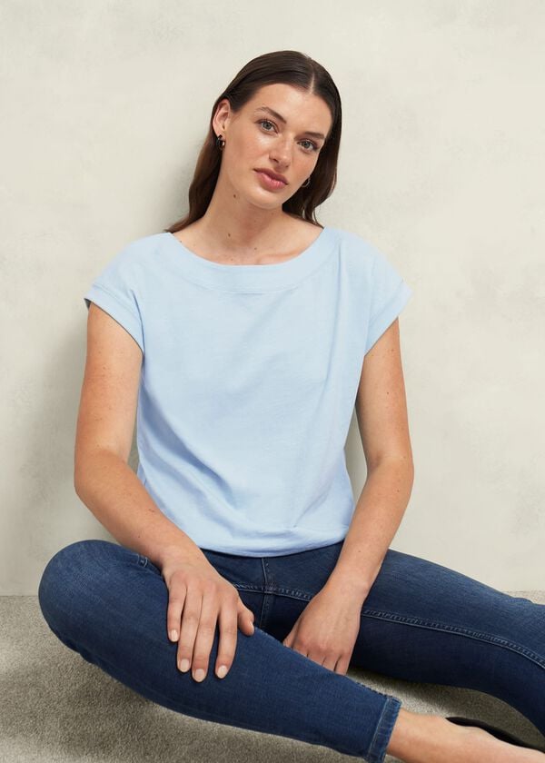 hobbs Alycia Cotton Slub T-shirt Pale Blue