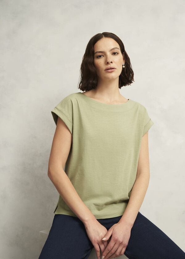 hobbs Alycia Cotton Slub T-Shirt Pale Sage