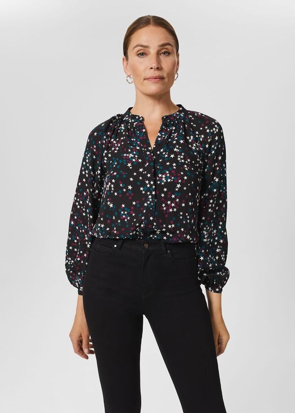 Hobbs Alycia Star Blouse Black Multi