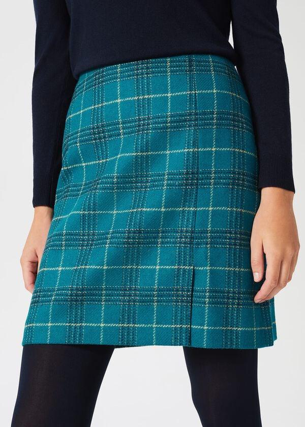 Hobbs Amaris A Line Wool Skirt Green Multi