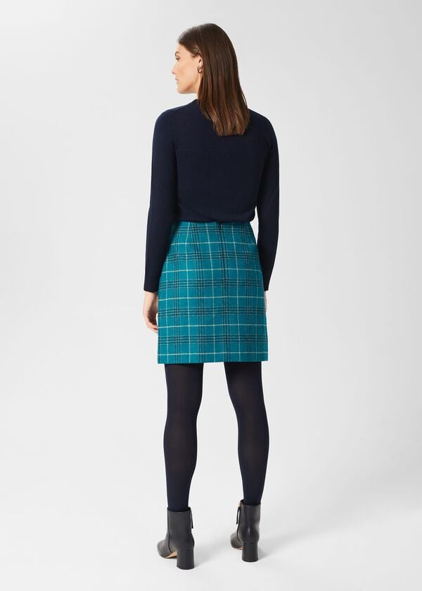 Hobbs Amaris A Line Wool Skirt Green Multi