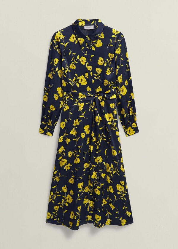 Hobbs Amelia Shirt Dress Navy Yellow