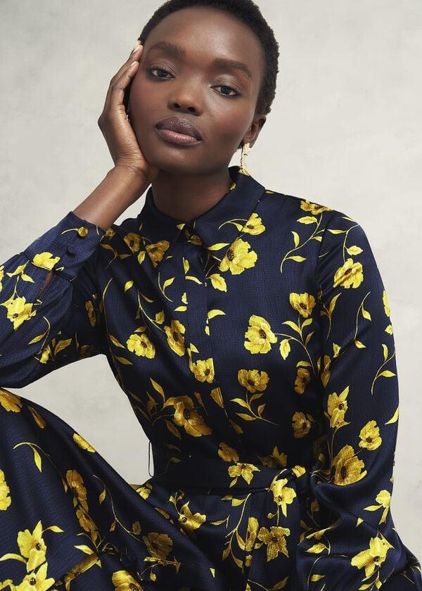 Hobbs Amelia Shirt Dress Navy Yellow