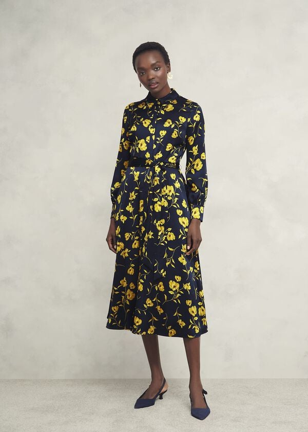 hobbs Amelia Shirt Dress Navy Yellow