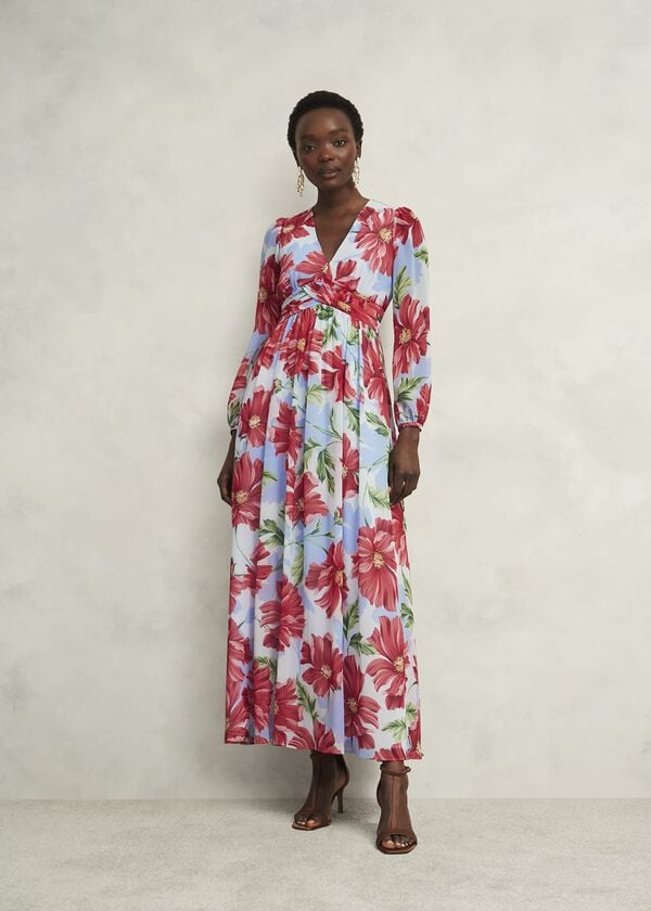 hobbs Amelie Twist Detail Dress Blue Red