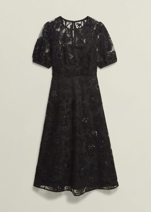 Hobbs Ami Lace Sequin Midi Dress Hobbs Black