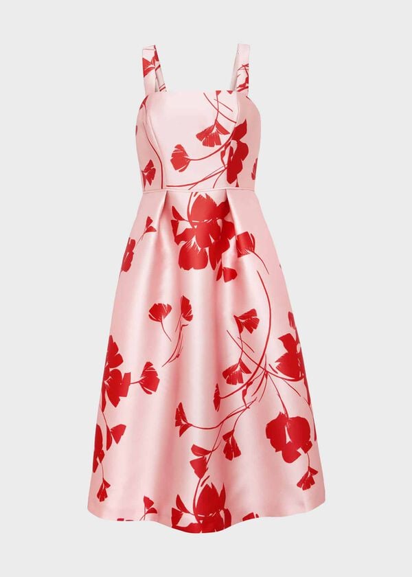 Hobbs Amoura Fit And Flare Dress Pink Ruby Red