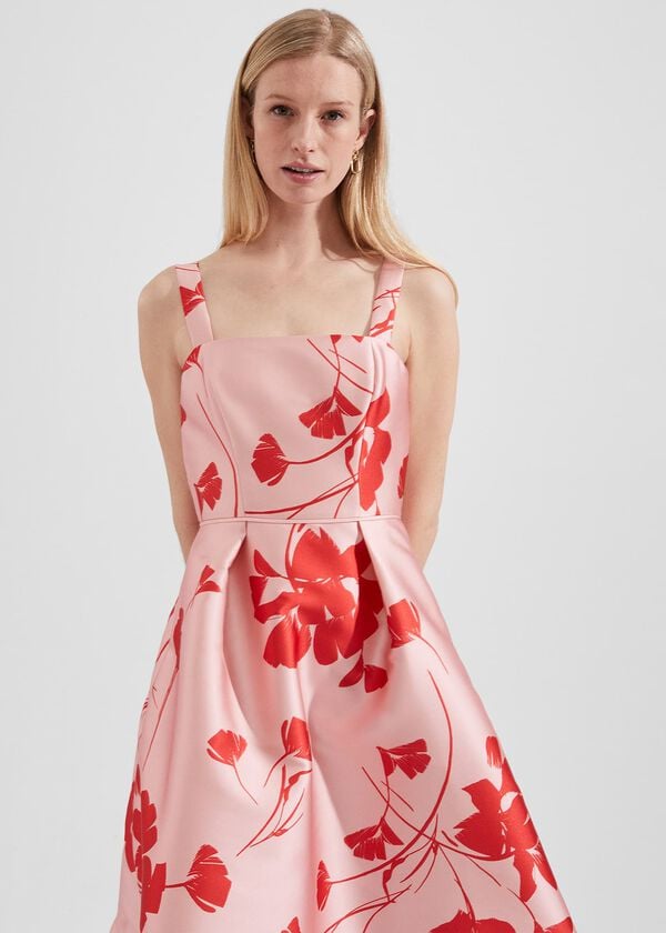 Hobbs Amoura Fit And Flare Dress Pink Ruby Red