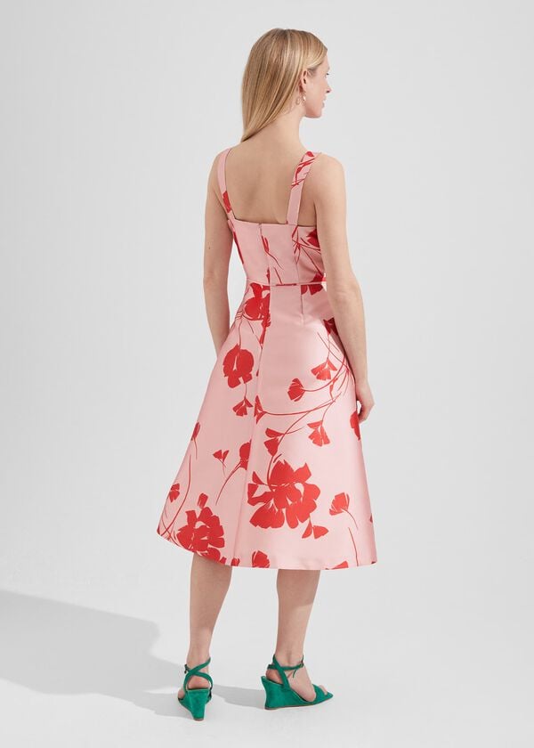 Hobbs Amoura Fit And Flare Dress Pink Ruby Red