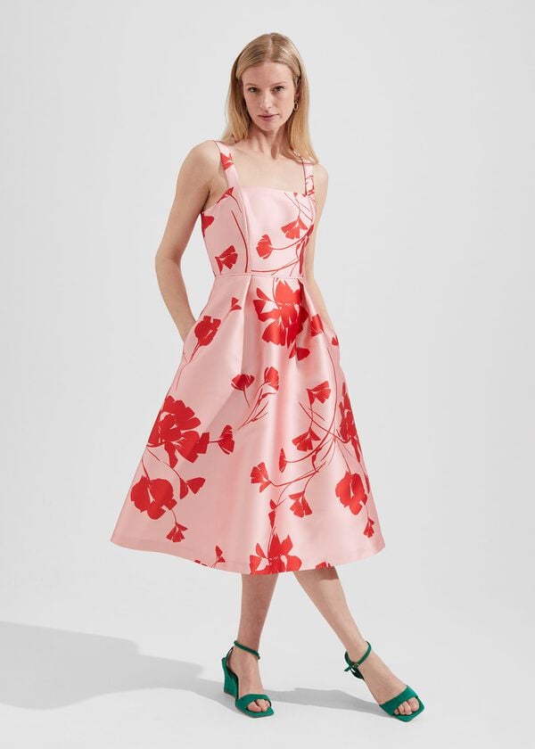 hobbs Amoura Fit And Flare Dress Pink Ruby Red